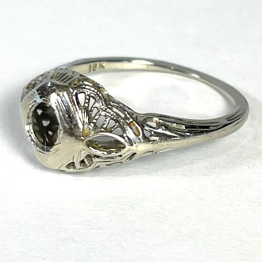 Antique 1920s Art Deco 18K White Gold Filigree Ring Setting Size 6